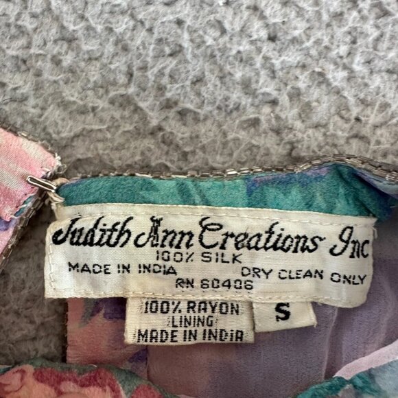 Vintage Judith Ann Creations Silk Beaded Blouse Sequin Pastels Flutter - Picture 14 of 16